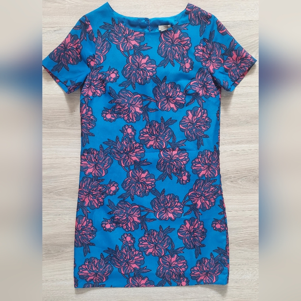 J.Crew blue midi dress with pink floral pattern